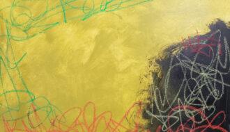 Don't Crap on my Sunshine, 20"x30" mixed media on deep birch wood panel, 2022