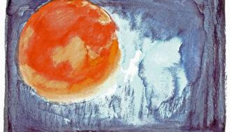 Strawberry Moon, 5"x7", watercolor on paper, 2023